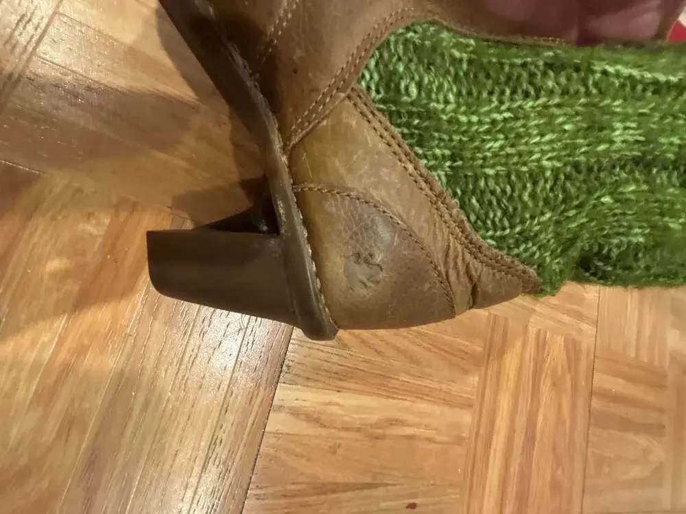 El Naturalista Brown Leather Ankle Boots with Green Knit Leg Warmers